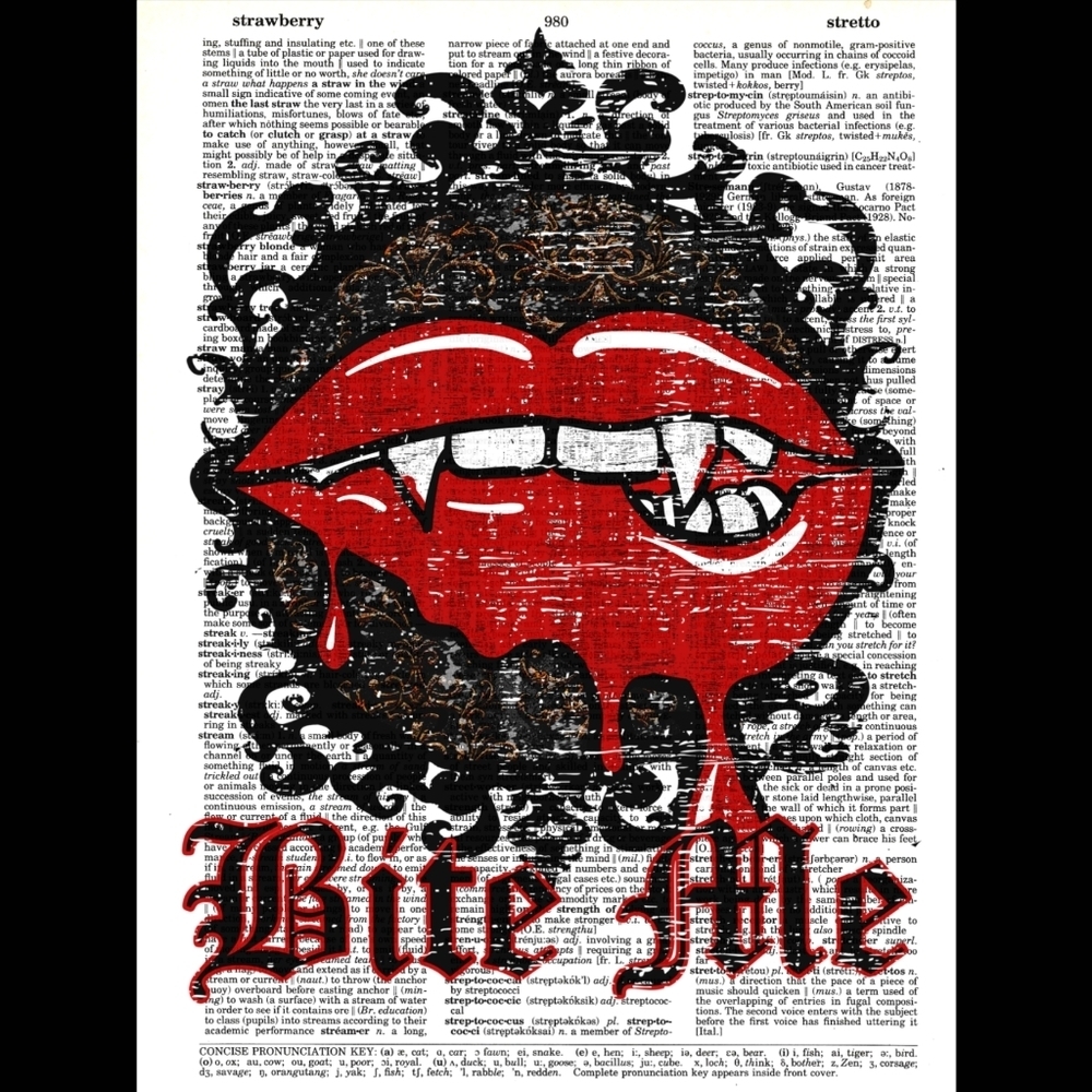 Bite Me Sexy Vampire Lips Vintage Dictionary Art Pri…